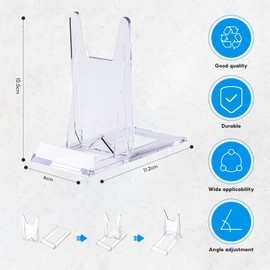 SMYJDMM Clear Plastic Display Stand, 12 Pcs Acrylic Plate Stands, Adjustable Sliding Clear Display Stand Easel Multifunctional Display Holder for Plates Mobile Phones Books Photos