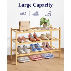 Kitsure Bamboo Wooden Shoe Rack for Closet - Stackable Shoe Organizer with Modular Structure, Space-Saving Shoe Shelf for Entryway, Living Room, Bedroom, 26.8" x 11" x 18.9", Natural
