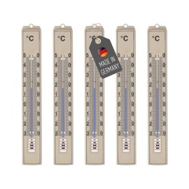 Lantelme Set of 5 Garden Thermometer Set, Precise Temperature Display from -30 to 50 °C, Robust Thermometer 18 cm Long in Beige, Plastic Housing for Indoor, Outdoor, Garden, Basement, Balcony