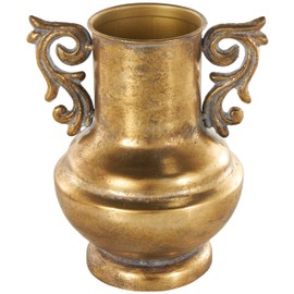 Deco 79 Metal Decorative Vase Weathered Vintage Amphora Centerpiece Vase with Scroll Handles, Flower Vase for Home Decoration 7" x 7" x 10", Gold
