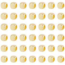 CREATCABIN Pack of 160 Genuine 18K Gold-Plated Brass Beads, Small Cube Spacer Beads, Gold Beads, Square, Loose, Smooth Mini Beads, Stackable Metal Beads, Cornerless, for DIY, Jewellery Making, 3 mm