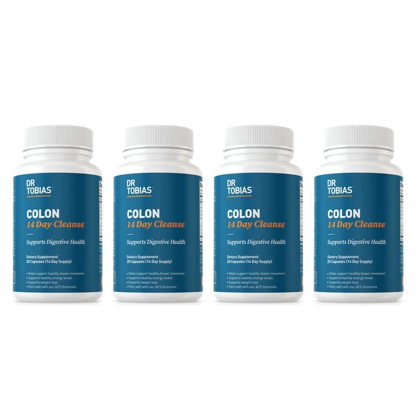 Dr. Tobias Colon 14 Day Cleanse, Supports Healthy Bowel Movements, Colon Cleanse Detox, Advanced Cleansing Formula with Fiber, Herbs & Probiotics, Non-GMO, 4 Bottles of 28 Capsules Each (1-2 Daily)