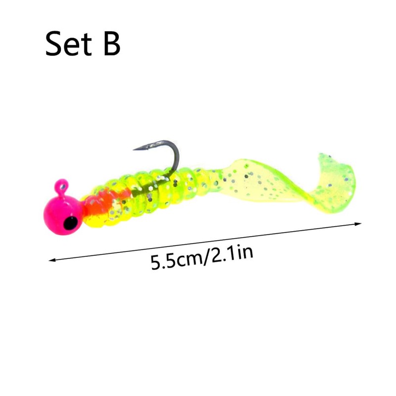 Fishing Soft Lures Set, 5.5cm Fishing Tackle 3.5g Jig Heads