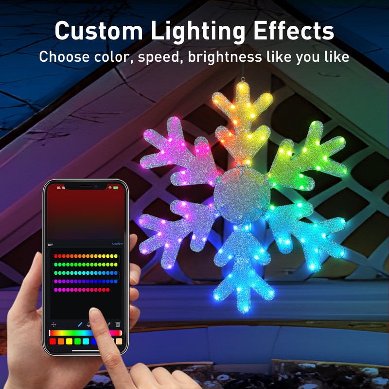 Popotan Smart 31-in Hanging Snowflake Hanging Decoration with Color Changing