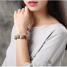 Zittop Zittop Bracelet Colorful Ceramic Handmade Simple Ethnic Style Variety of Shapes Elastic Hand Chain for Women (Heart type)