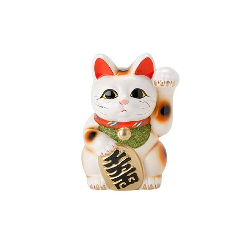White Oval Cat No. 6 Left-Handed Maneki Neko Tokoname Ware