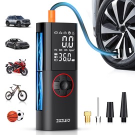 ZGZUXO Tire Inflator Portable Air Compressor, 150PSI Rechargeable Air Pump for Car Tires with Battery, Cordless Tire Pump with Pressure Gauge & LCD Dual Screen, for Cars, Motorcycles, Bikes, Balls