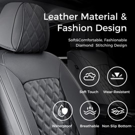 Huidasource Gray Seat Covers Full Set, Gray Seat Covers 5 Seats Waterproof Leather, Universal Fit for Most Cars,Van,Truck, SUV, Fit for Honda Civic Nissan Compass Sentra Focus Explorer(Full Set/Gray)