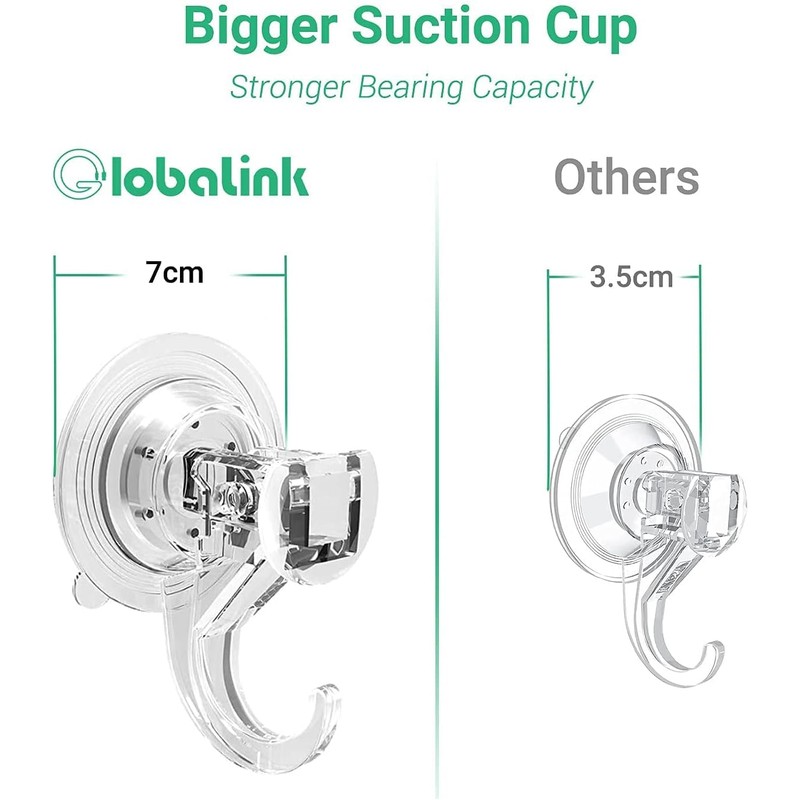 GlobaLink Bathroom Suction Hooks - 6 Pack Reusable Sucker Hooks