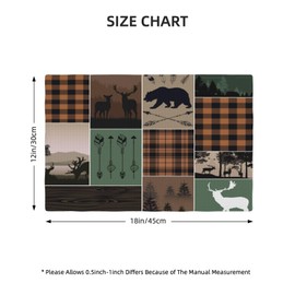 Rustic Country Cabin Hunting Moose Place Mats Set of 6,Retro Green Patchwork Bear Deer Washable Dinner Mats 12"x18"