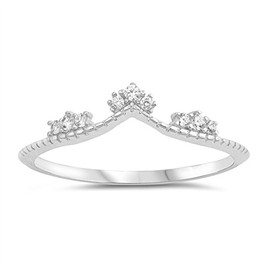 Clear CZ Chevron Tiara Midi Knuckle Dainty Ring Sterling Silver Band Size 4