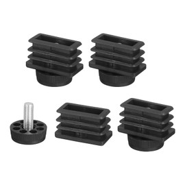 sourcing map 4 Set Leveling Feet, 20x40mm Plastic Adjustable Furniture Leg Leveling Rectangle Tube Insert Screw-in Glide Levelers Fit Hole 20mm for Table Chair Furniture, Black