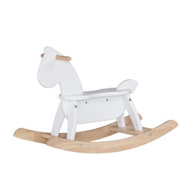 PHUDONGTOYS White Wooden Rocking Horse Funny for Toddlers (Ages 2-4) - Durable Rubber Wood, Enhanced Rocking Base, Smooth Surface for Creative Decoration, Foldable Rocking Horse