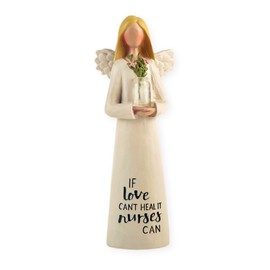 Blossom Bucket Feather & Grace Angel with Flower in Hands Resin Decorative Figurine Resin Nurse with Flowers | Pefect Decortation for Living Room, Bookshelf, Desk