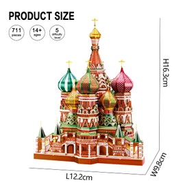 Piececool 3D Puzzle Metal Architecture Saint Basil's Cathedral, 3D Metal Puzzle for 340 Stainless Steel, All Metal, 1:1 Restore, Birthday Gift, Model Kit Adults, 711 Pieces