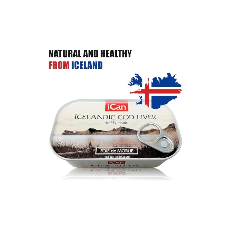Ican Hígado de bacalao salvaje enlatado de Islandia, paquete de