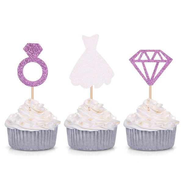 Juego de 24 anillos de diamantes con purpurina para decoración de boda o cupcake para compromisos o despedidas de soltera