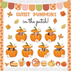 CPicdn 149Pcs Fall Thanksgiving Bulletin Board Classroom Decoration Set, Autumn Cutest Pumpkins In The Patch Face DIY Craft Cutouts Name Tags Banners Pumpkin Border Trims Classroom Chalkboard Supplies