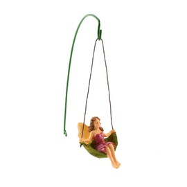 TG,LLC Treasure Gurus Miniature Leaf Tree Swing Fairy Girl Figurine Garden Accessory Dollhouse Decor