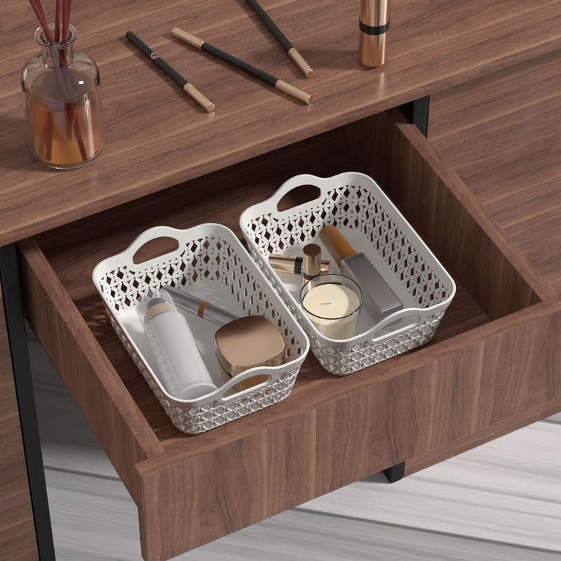 12 Packs Small Plastic Desktop Storage Basket, Mini Baskets, White
