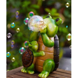 Yeomoo Solar Turtle Garden Ornaments Outdoor - Housewarming Gifts for Women Mum - Resin Tortoise Figurine with Bubble Ball Lights for Lawn Patio Yard Waterproof Accessories