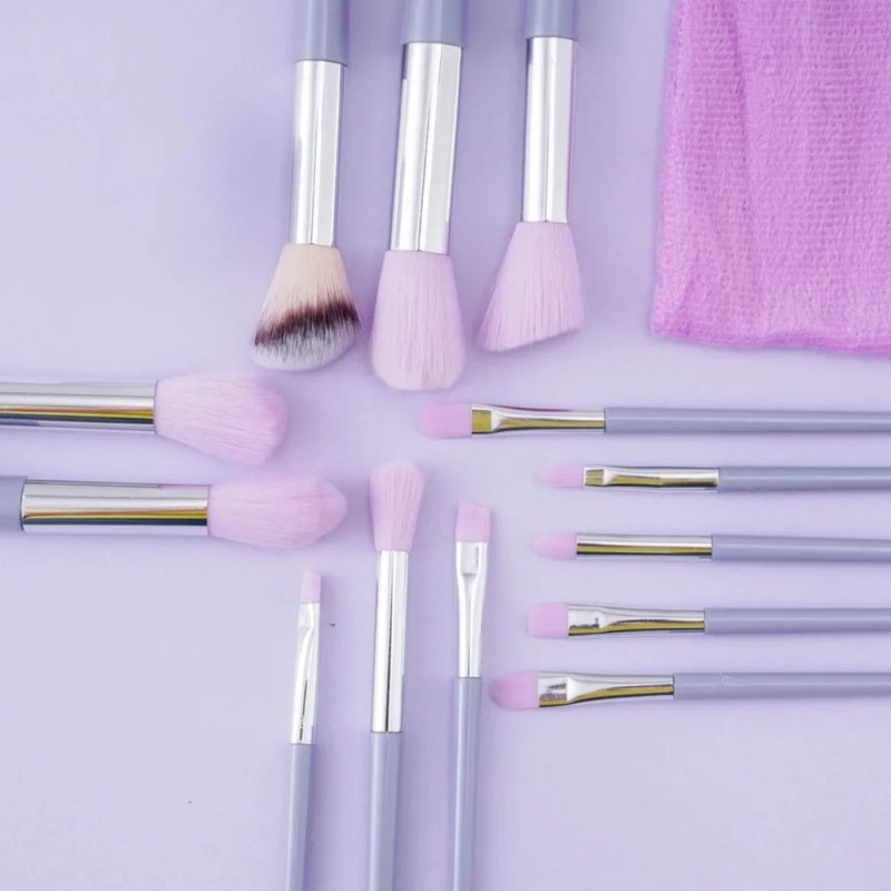 Set Brochas De Maquillaje 13 Pzs Profesional+bolsa Brocha Color Púrpura