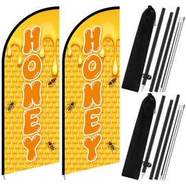 2 Set Honey Feather Flag with 2 Pcs Flagpole Kit, 7ft Honey for Sale Signs Outdoor, Business Feather Flag Banner Sign for Outside Sale(Classic)