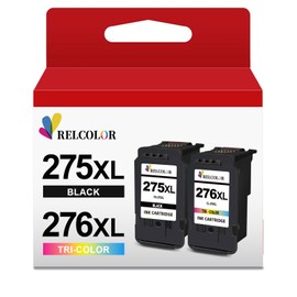 Relcolor Remanufactured Ink Cartridge Replacement for Canon 275XL 276XL 275 276 XL PG275 CL276 (Black and Tricolor, 2-Pack) Work with TS3520 TS3522 TS3500 TR4720 TR4700 Printer