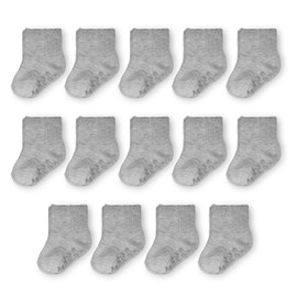 Fruit of the Loom Baby 14-Pack Grow & Fit Flex Zones Cotton Stretch Low Cut Socks - Unisex, Girls, Boys (6-12 Months, Grey X)