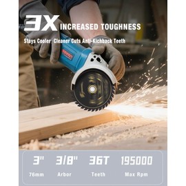 USOONESP 3 Inch 36T Carbide Circular Saw Blades, 3/8-inch Arbor, Cutting Off Tool Plastic Wood. Compatible with Bosch, Ridgid, Ryobi, Milwaukee, DeWalt, Worx (3-Pack)