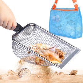 Vodolo Vodolo Beach Mesh Shovel with Mesh Beach Bag for Shell Collecting, Kids Filter Sand Scooper for Picking Up Shells, Shark Tooth Sifter Dipper for Boys and Girls, Toy