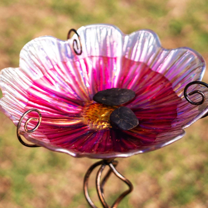 MUMTOP 31 Inch Height Glass Birdbath Birdfeeder with Metal Stake