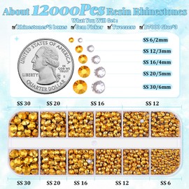12000Pcs Resin Rhinestones for Bedazzling with 3Pcs B7000 Jewelry Glue, 2 Boxes Mine Gold Flatback Rhinestones for Crafting Crafts DIY, Crystals Gems for Clothing Shoes Tumblers Nail Art Makeup