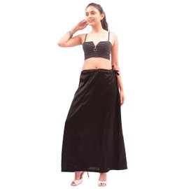 Divas World Satin Petticoat Women's Silk Shiny Underskirt Long Soft Full Slip Saree Inskirt Lining Sari Petticoat (XL, Black)