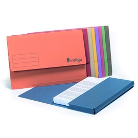 indigo® Premium Foolscap Document Wallet Half Flap 285gsm Capacity 32mm (Assorted, Pack of 10)