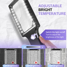 Large Magnifying Glass with Light, 10X 30X Handheld Rectangle Magnifying Glass for Reading, Stepless Dimmable LEDs Magnifier for Reading Small Prints Seniors Low Vision