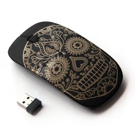 KOOLmouse [ Optical 2.4G Wireless Mouse [ Gold Black Candy Skull Pattern ]
