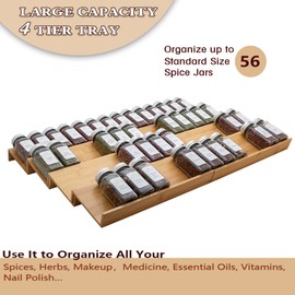 Angimio Bamboo Spice Rack Drawer Organizer - 8-Piece Set - 13" Wide Per Piece - Combine Into 26" Wide Rack