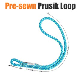 AOLEBA 8MM (5/16") Prusik Loop, Pre-Sewn Prusik Cord, Safety Sewn Prusik Rope for Climbing Arborist Rescue, Outdoor Climbing Aider Prusik Loops 15 Inches