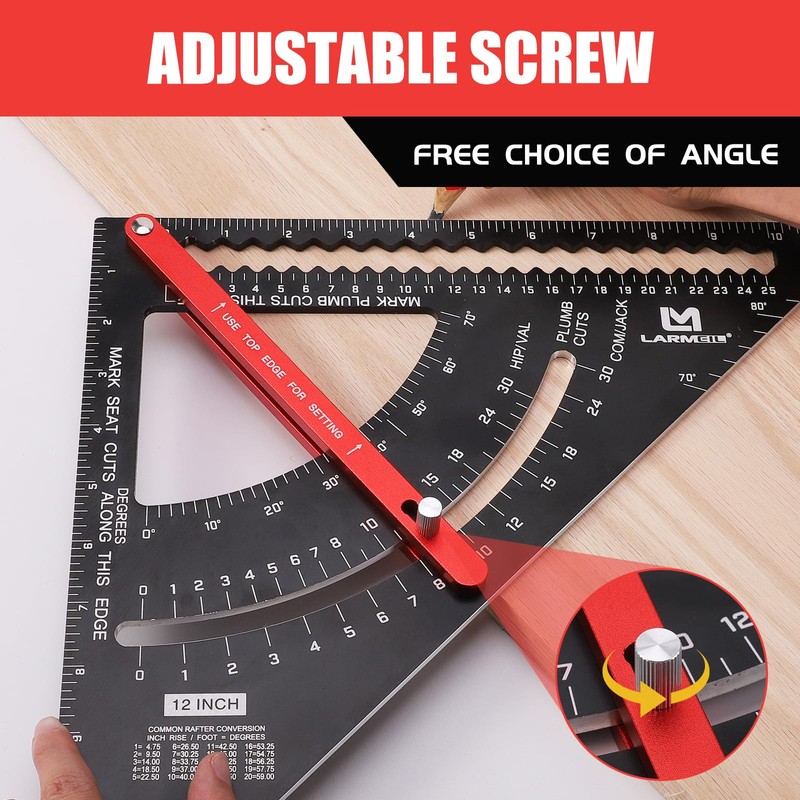 LARMEIL Carpenter Square 12 inch Woodworking Tools Smart Square, Adjustable