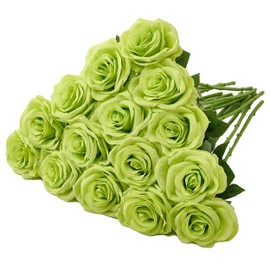Carlita‘s Blooms 15pcs Green Fake Roses Artificial Silk Flowers Faux Rose Flower Long Stems Bouquet for Arrangement Wedding Centerpiece Party Home Kitchen Decor