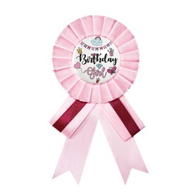 PINKAAJ Birthday Girl Tinplate Badge Pin, Birthday Pricess Button for Girl's Birthday, Pink Rosette Birthday Girl Award Badge Pin, Baby Girl 1st Birthday Party Decorations