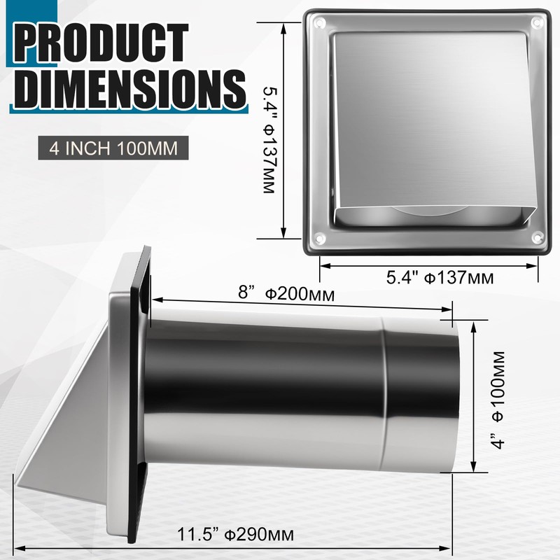 Gisafai 4" Dryer Vent Cover Outside with Stainless Steel Guard