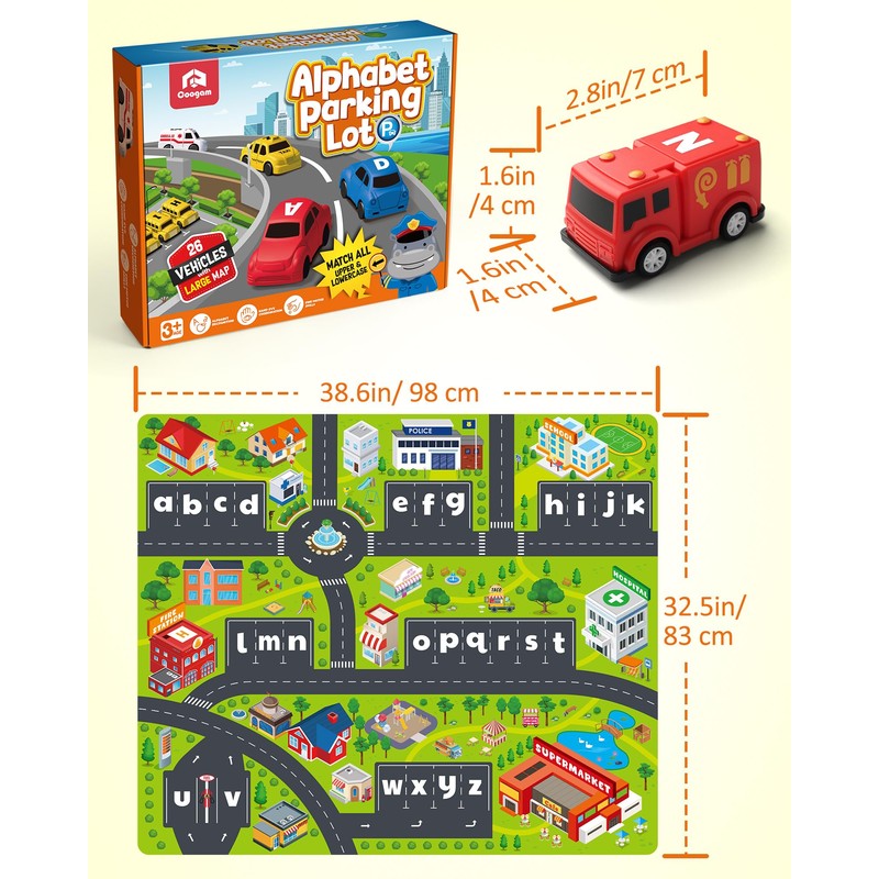 Coogam Alphabet Maze, 26pcs Pull Back Car with Play Mat