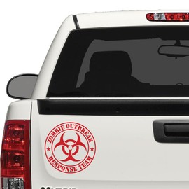Yoonek Graphics Zombie Outbreak Response Team Decal Sticker for Car Window, Laptop and More. # 555 (10" x 10", Red)