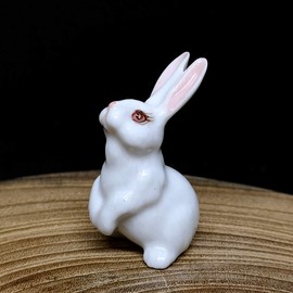 ZOOCRAFT Porcelain Rabbit Bunny Figurine White Hand Painted Ceramic Miniature Terrarium Decor