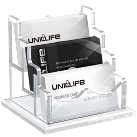 Uniclife Acrylic Business Card Holder for Desk 3 Slots Clear Horizontal Business Card Display Stand for Men & Women Desktop Name Card Organizer Card Stand for Office Home Exhibition, 180 Card Capacity