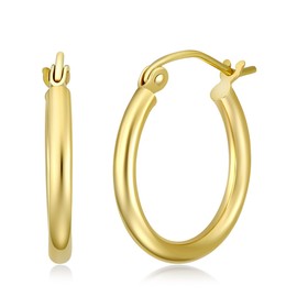 14k REAL Yellow Gold 2mm Thickness Hinged Hoop Earrings (17 x 17 mm)