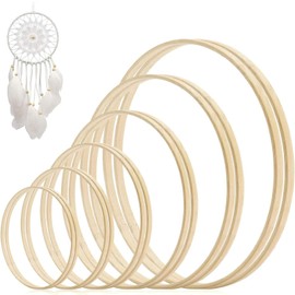 Basicon Pack of 12 6 Sizes Bamboo Flower Wreath, Dream Catcher Rings, Wooden Rings for Crafts, Macrame Rings for Crafts, Hanging Dream Catcher, DIY Floral Hoop, Wall Hanging, Craft, Floristry, Wedding