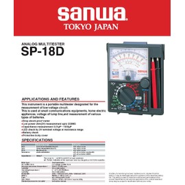 GuliTech Japan Sanwa SP-18D/SP-20/SP-21 Analog Multitesters/Drop Shock Proof Meter(SP-18D)
